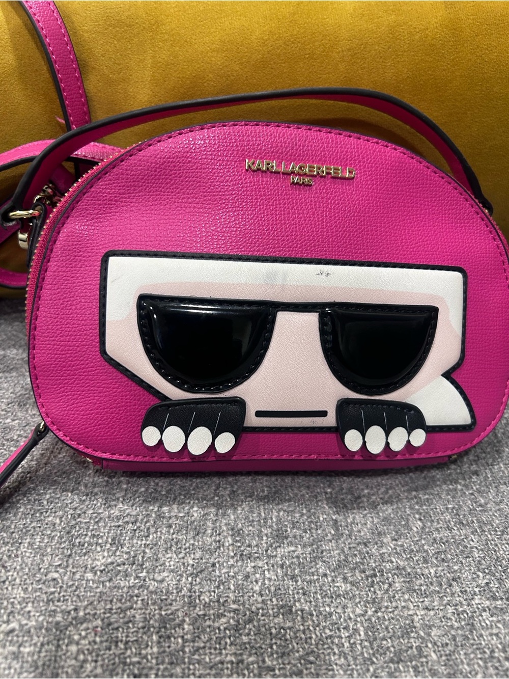 Karl Lagerfeld Hot Pink Novelty Crossbody with Character Applique